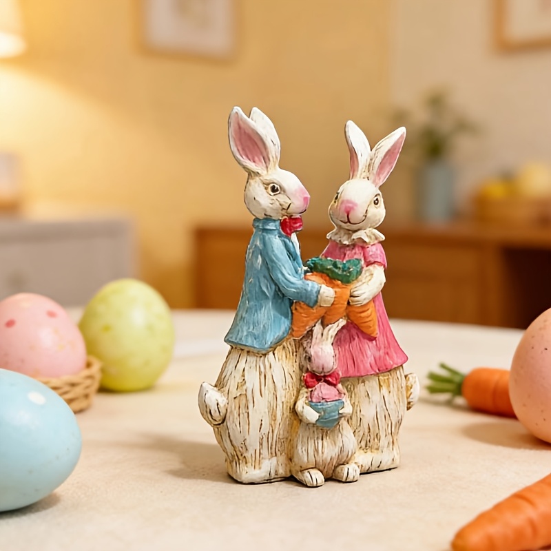 🐰 Easter Bunny Family Figurines – Rustic Resin Spring Decor 🥕✨