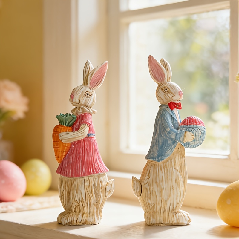 🐰 Easter Bunny Family Figurines – Rustic Resin Spring Decor 🥕✨