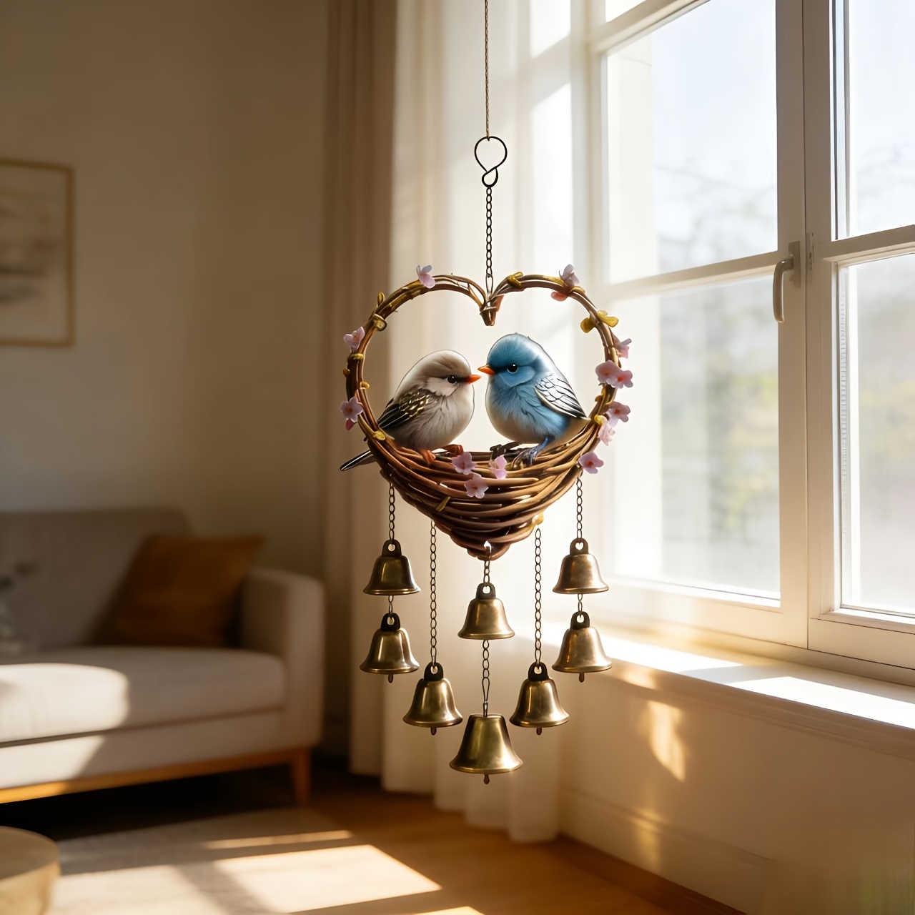 Heart-Shaped Bird & Bell Wind Chime