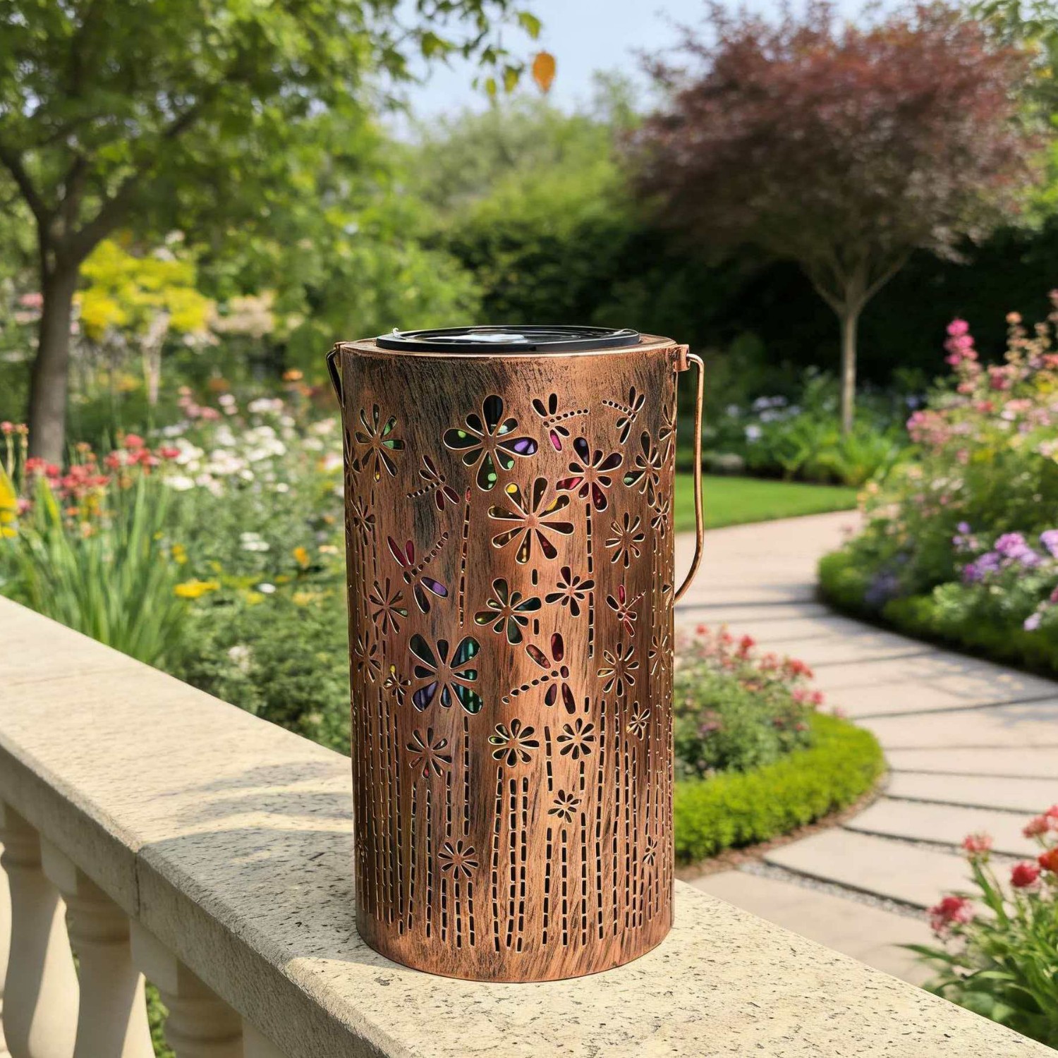 Solar-Powered Garden Light Bucket – Colorful Flower Projection for Outdoor Ambiance