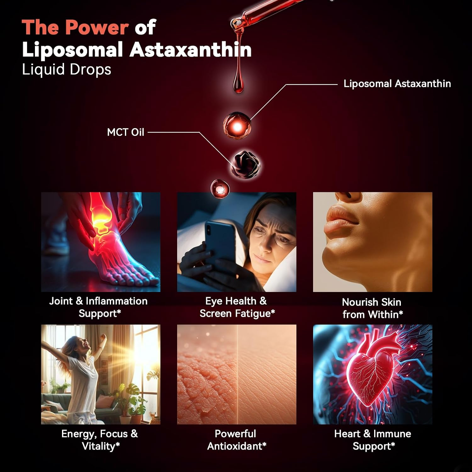 10-in-1 Astaxanthin Antioxidant Supplement 12mg Liquid Drops