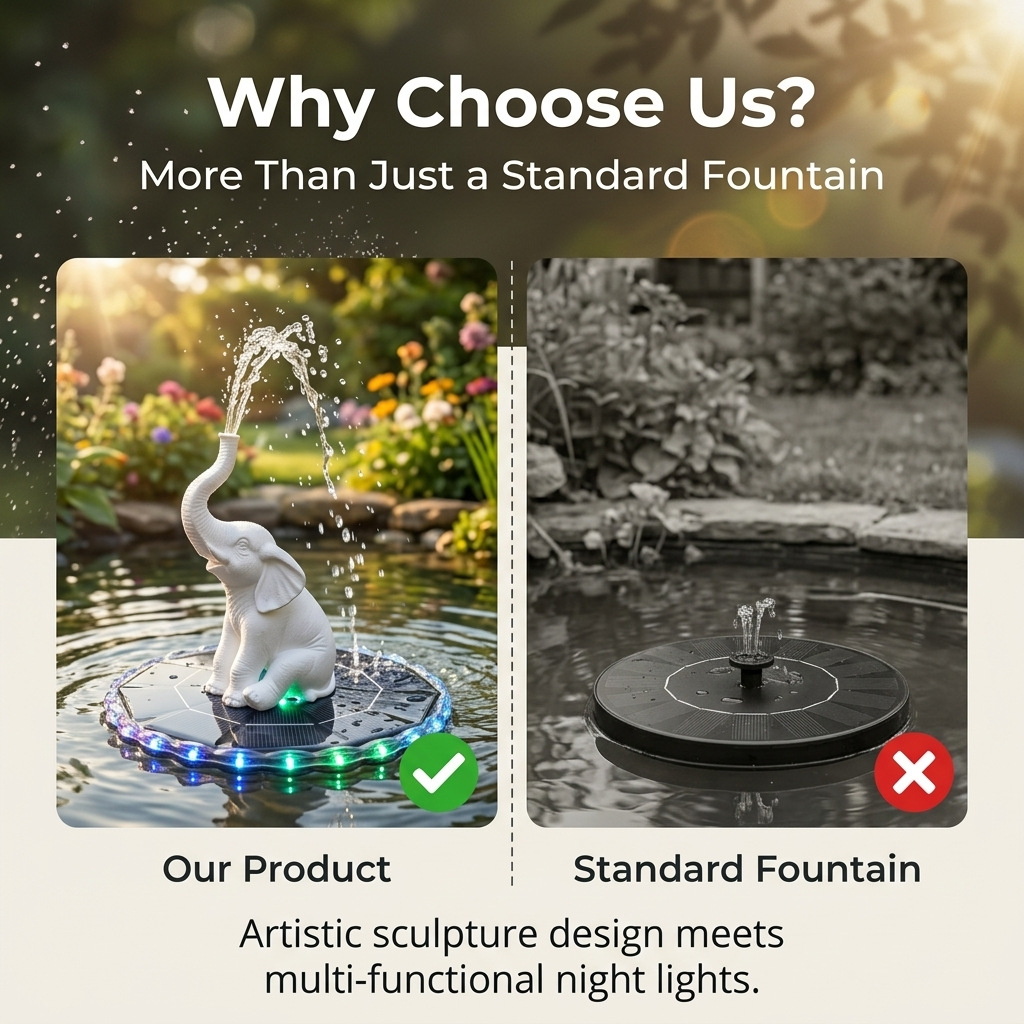 Solar Bird Bath Fountain with LED Lights – Elephant Garden Water Fountain for Birds & Outdoor Décor