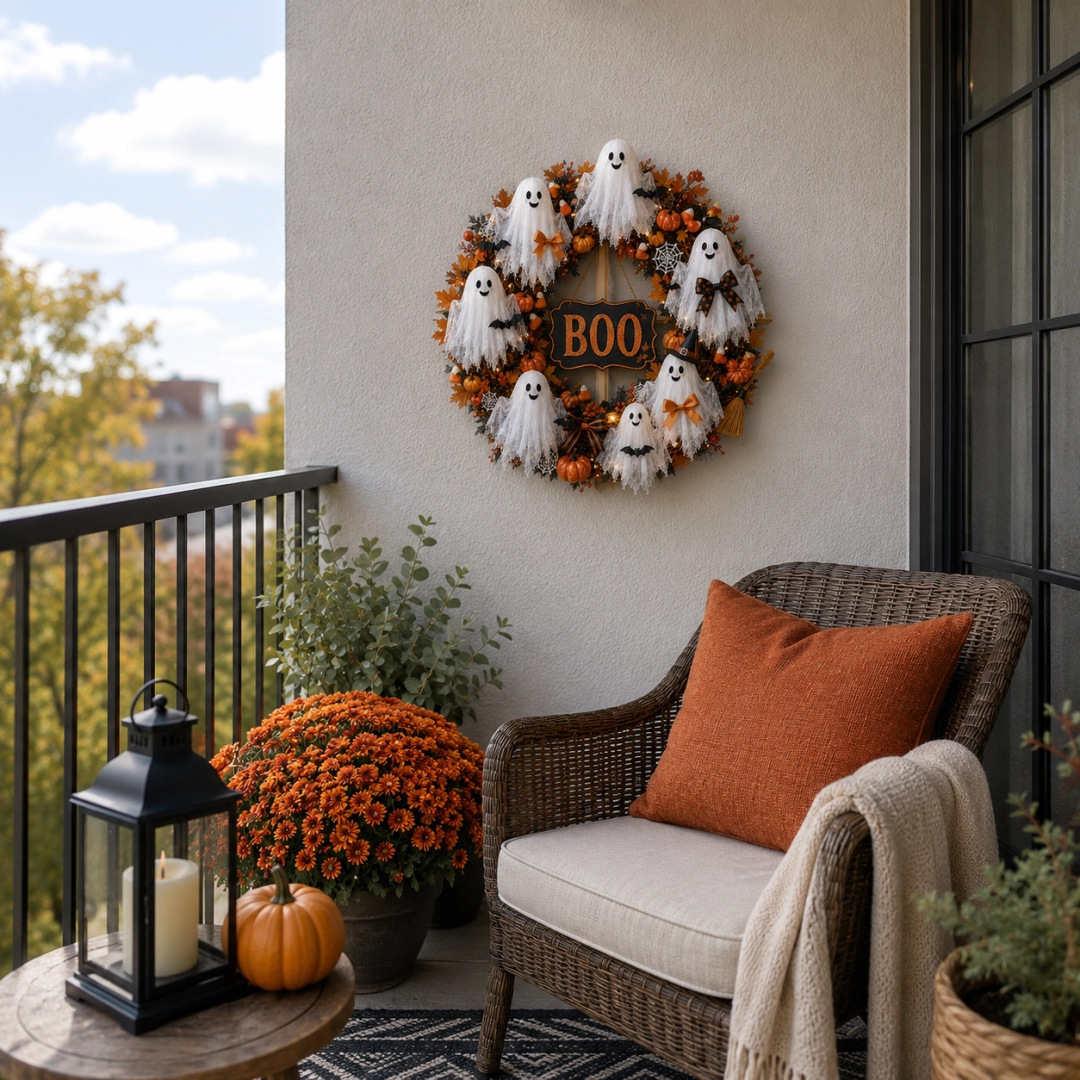 Light-Up Friendly Ghost Halloween Wreath