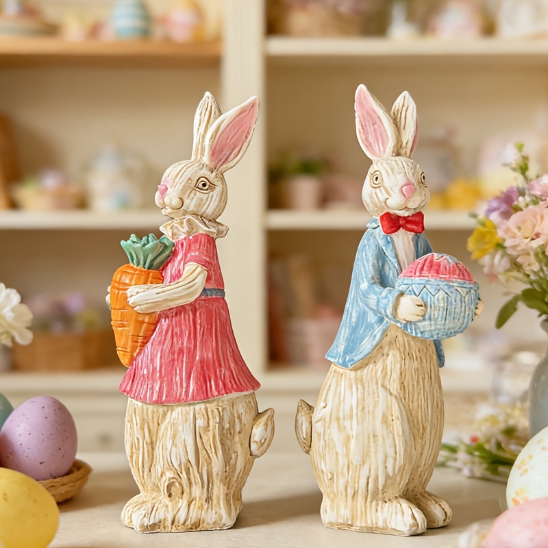 🐰 Easter Bunny Family Figurines – Rustic Resin Spring Decor 🥕✨