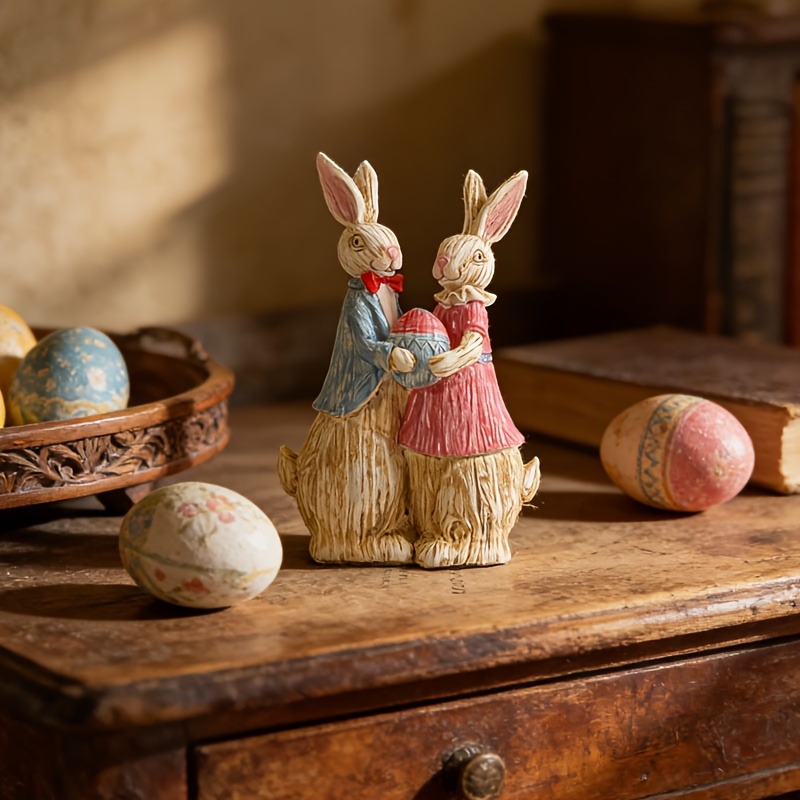 🐰 Easter Bunny Family Figurines – Rustic Resin Spring Decor 🥕✨