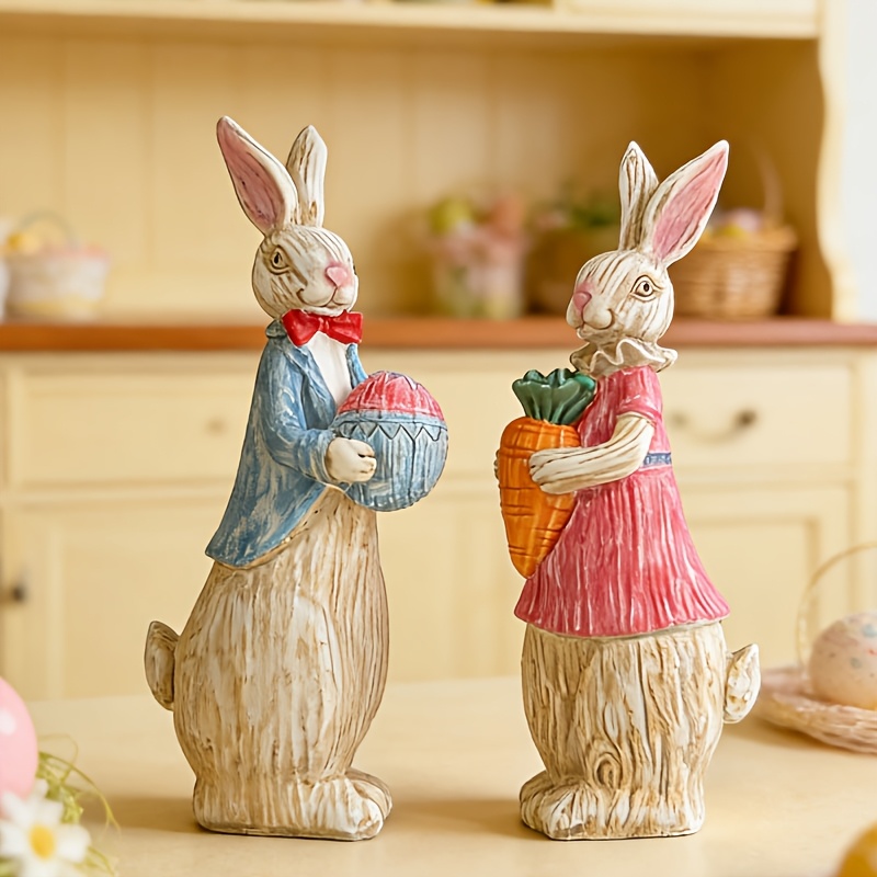 🐰 Easter Bunny Family Figurines – Rustic Resin Spring Decor 🥕✨