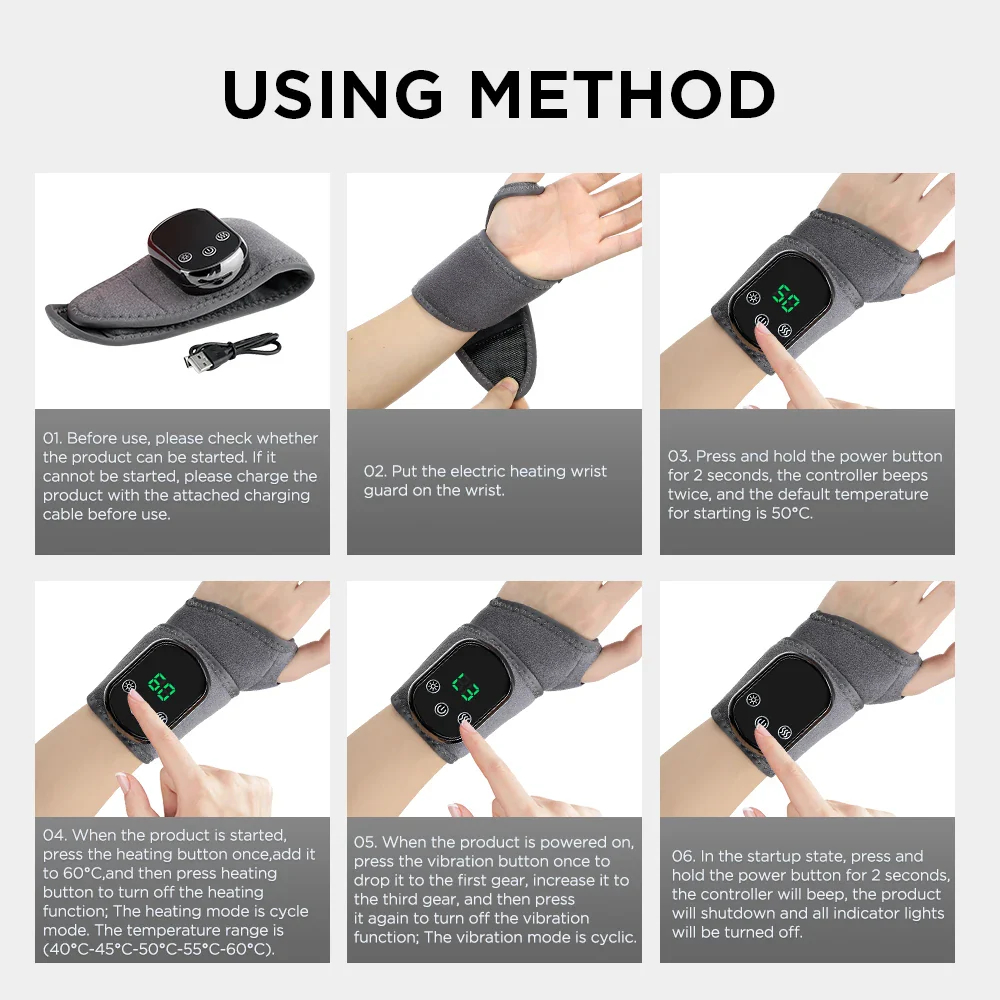 Electric 5 Levels Hot Compress Wrist Brace