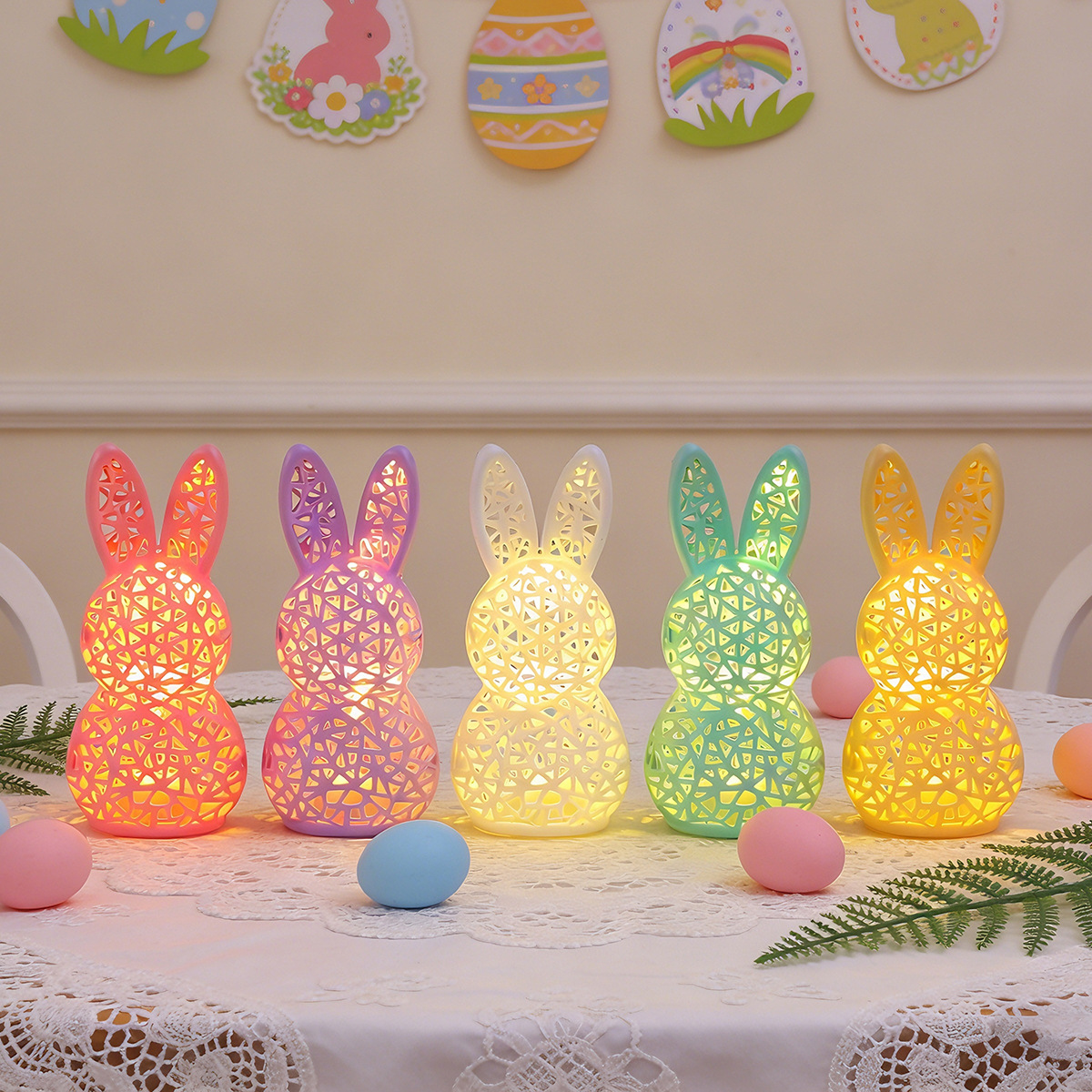 🐰 Easter Hollowed Bunny LED Light – Pastel Spring Decor 🕯️✨