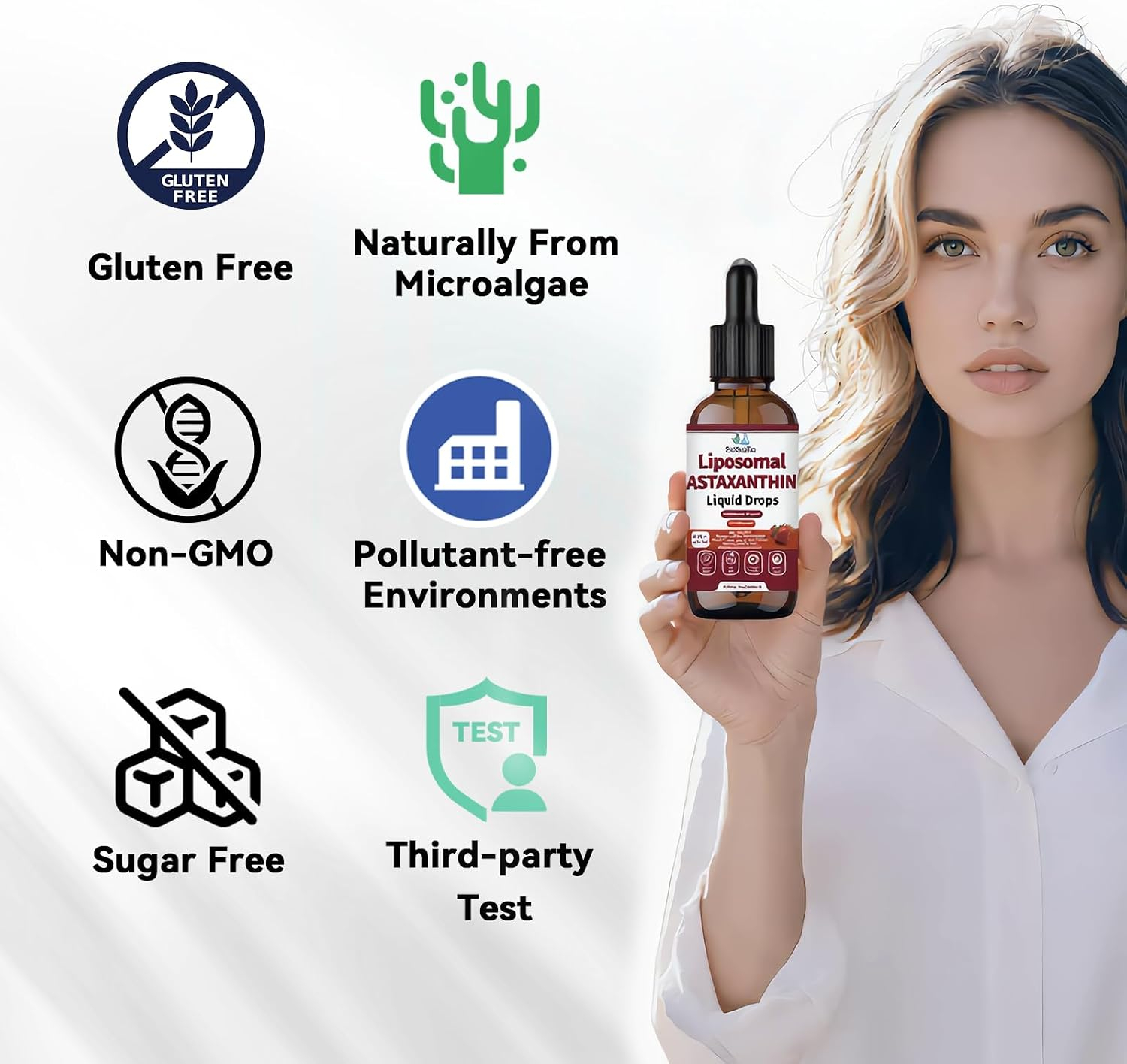 10-in-1 Astaxanthin Antioxidant Supplement 12mg Liquid Drops