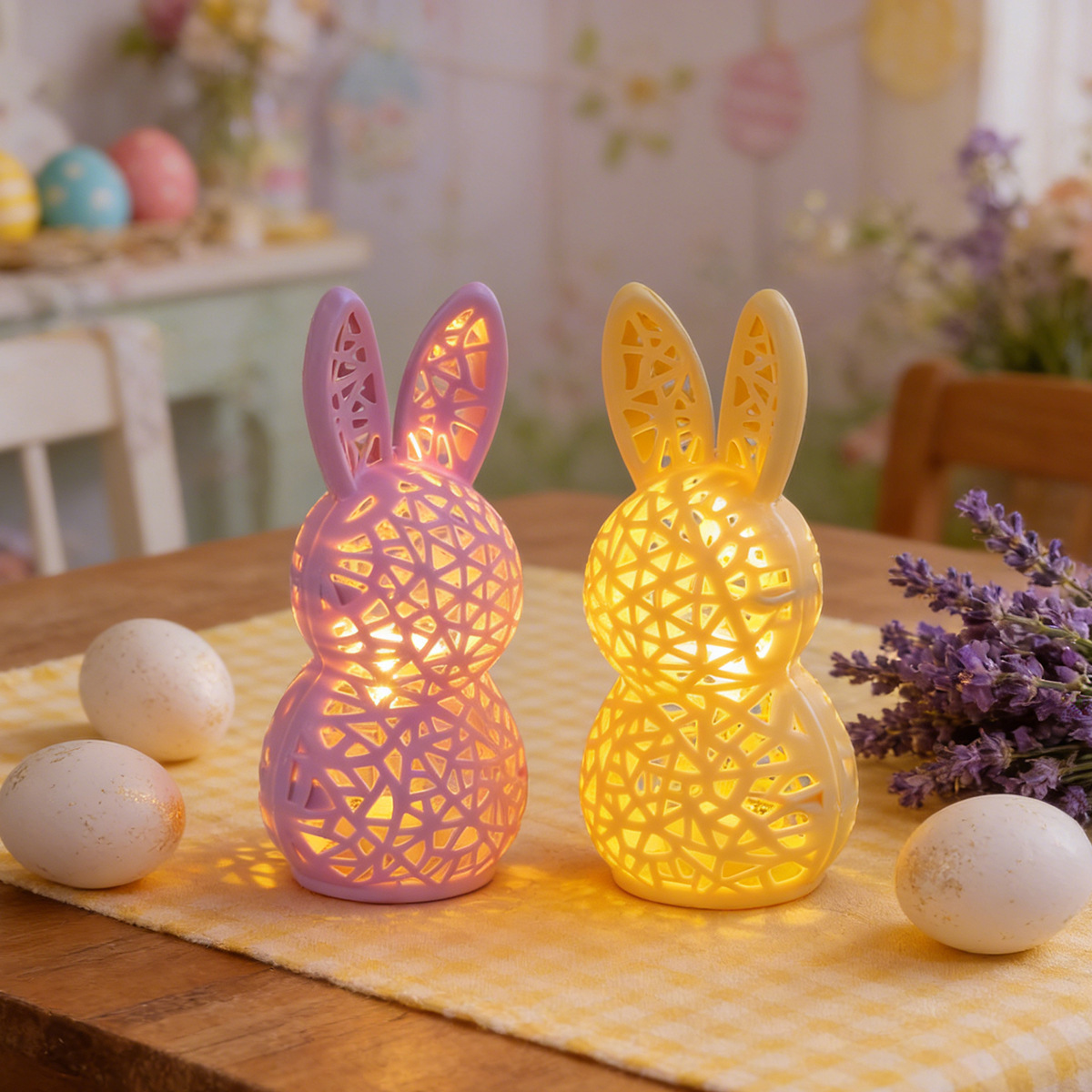 🐰 Easter Hollowed Bunny LED Light – Pastel Spring Decor 🕯️✨