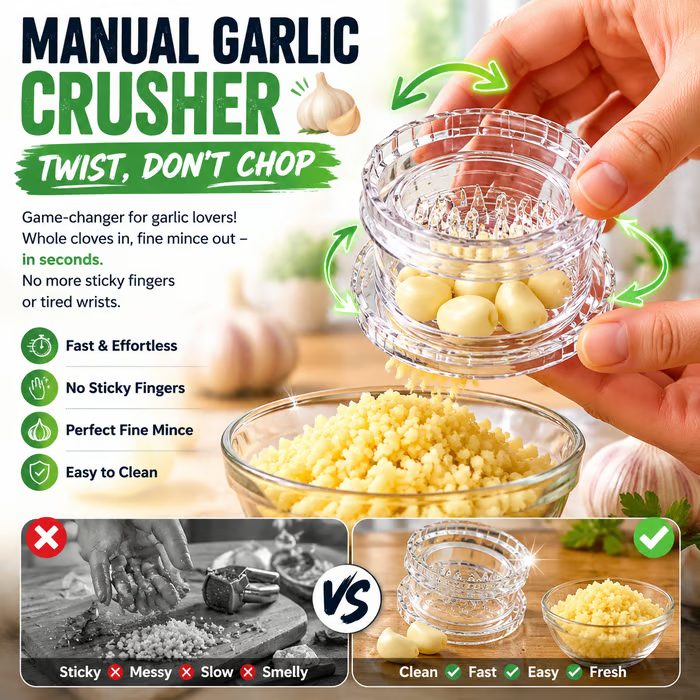 🔥Manual Garlic Twister & Masher, Multi-Functional Mincer & Grinder for Garlic