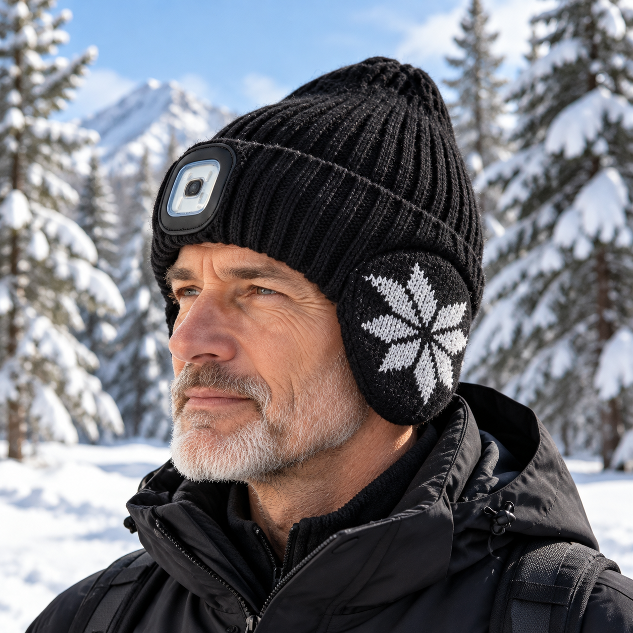 Winter Fleece-Lined LED Beanie with Earflaps – Rechargeable Hands-Free Light