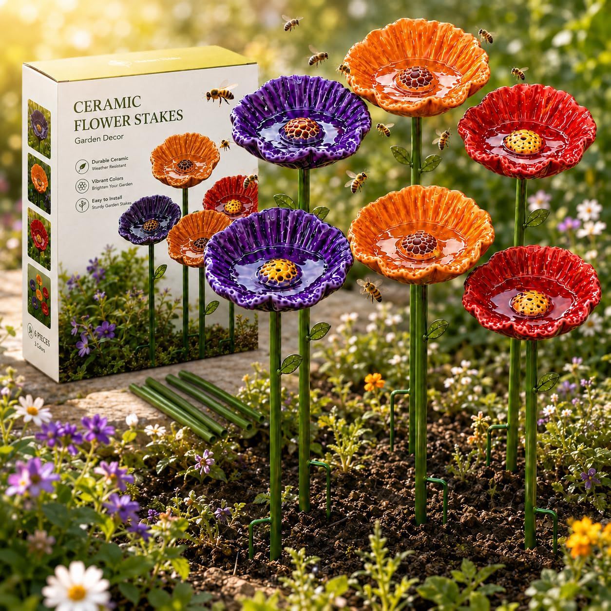 🐝 Bee Watering Garden Stake - A Beautiful Little Oasis for Bees, Butterflies & Pollinators 🌼