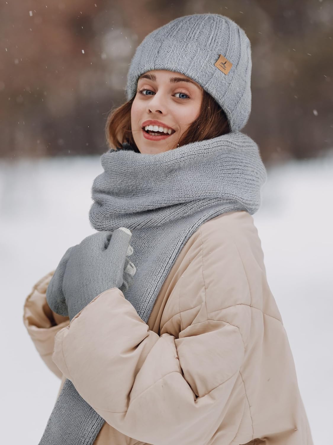 Winter Beanie Hat Scarf Gloves