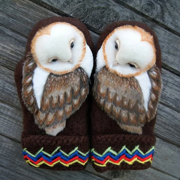 Hand Knitted Nordic Mittens with Owls