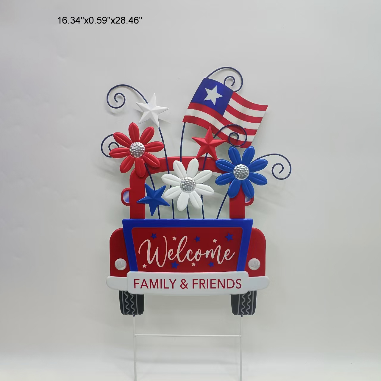 Metallic Red Truck Independence Day Patriotic Garden Yard Stake