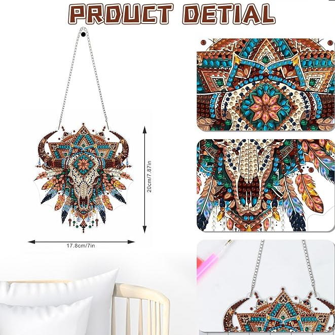 🐂 Boho Western Bull Skull Suncatcher Wall Hanging