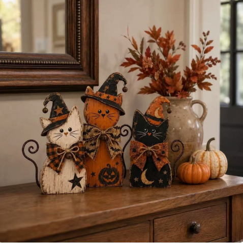 🎃3-Piece Rustic Halloween Wooden Figurine Set