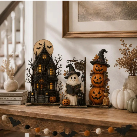 🎃3-Piece Rustic Halloween Wooden Figurine Set