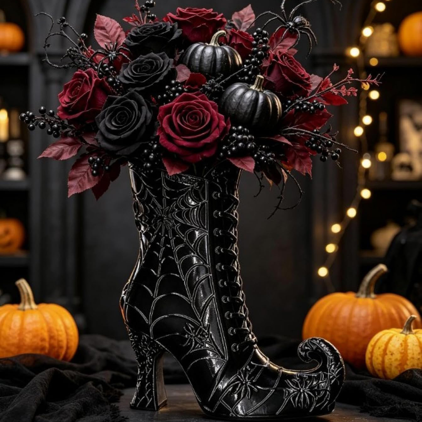 🖤 Gothic Witch Boot Vase