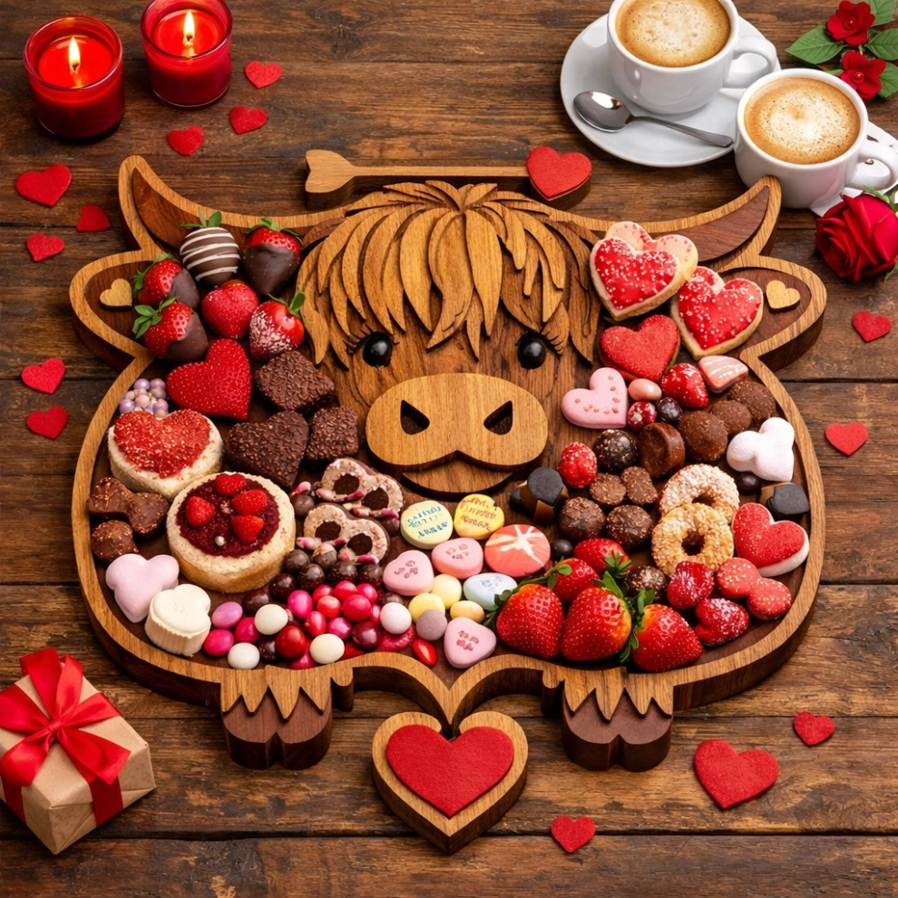 Highland Cow Wooden Charcuterie Board