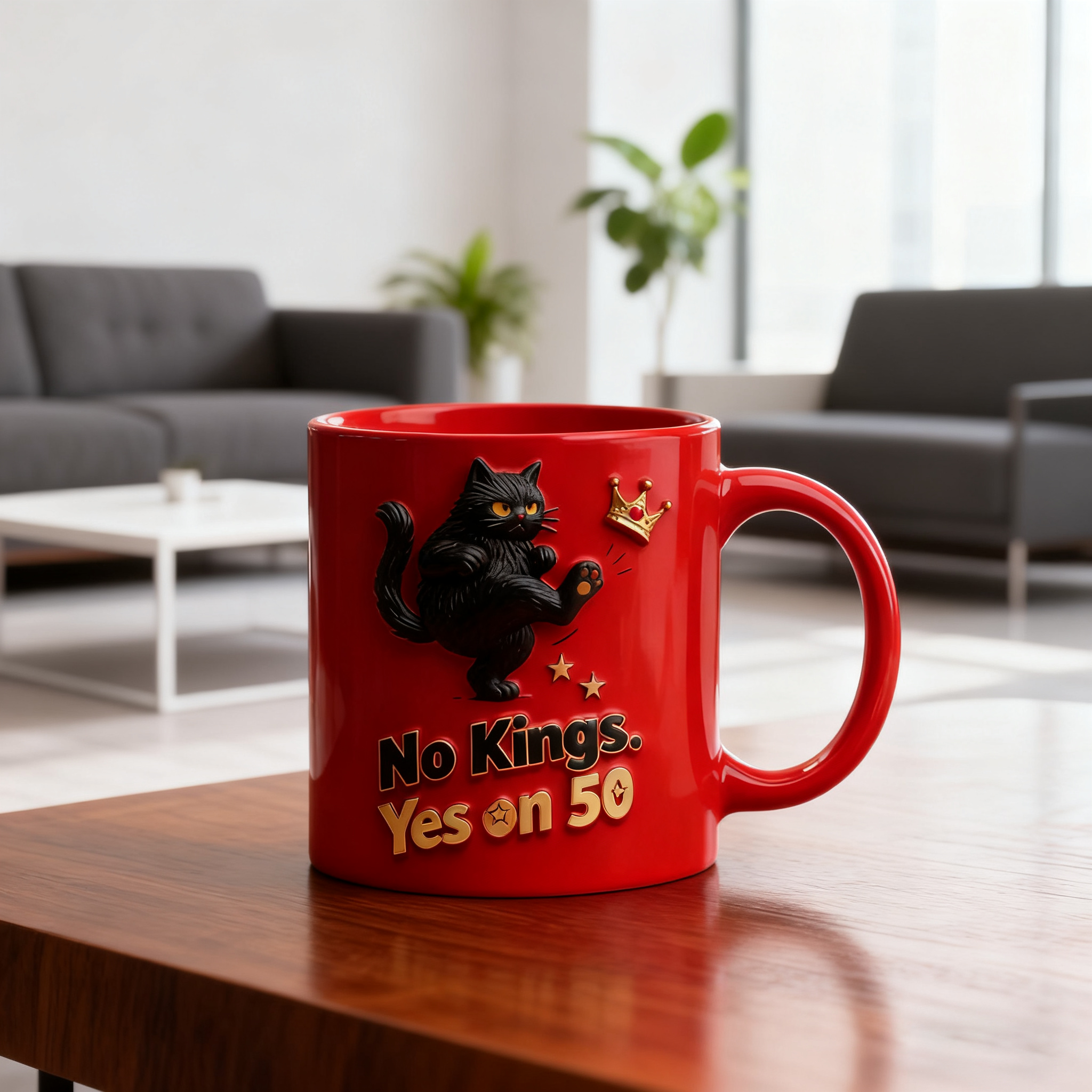 🐈‍⬛ NO KINGS YES ON 50 — Red Freedom Tribute Mug