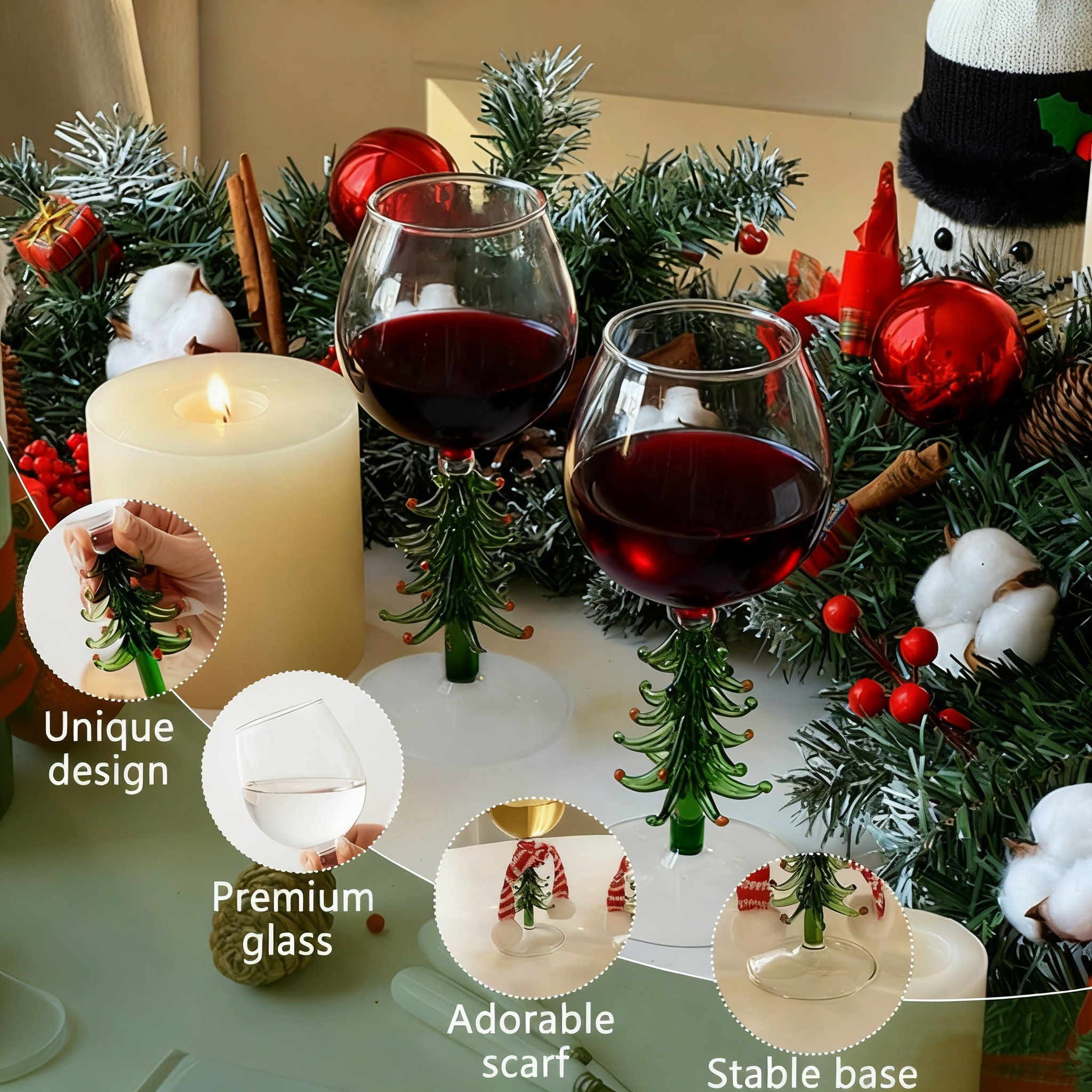 10oz Crystal Christmas Holiday Tree Stemmed Wine Glas