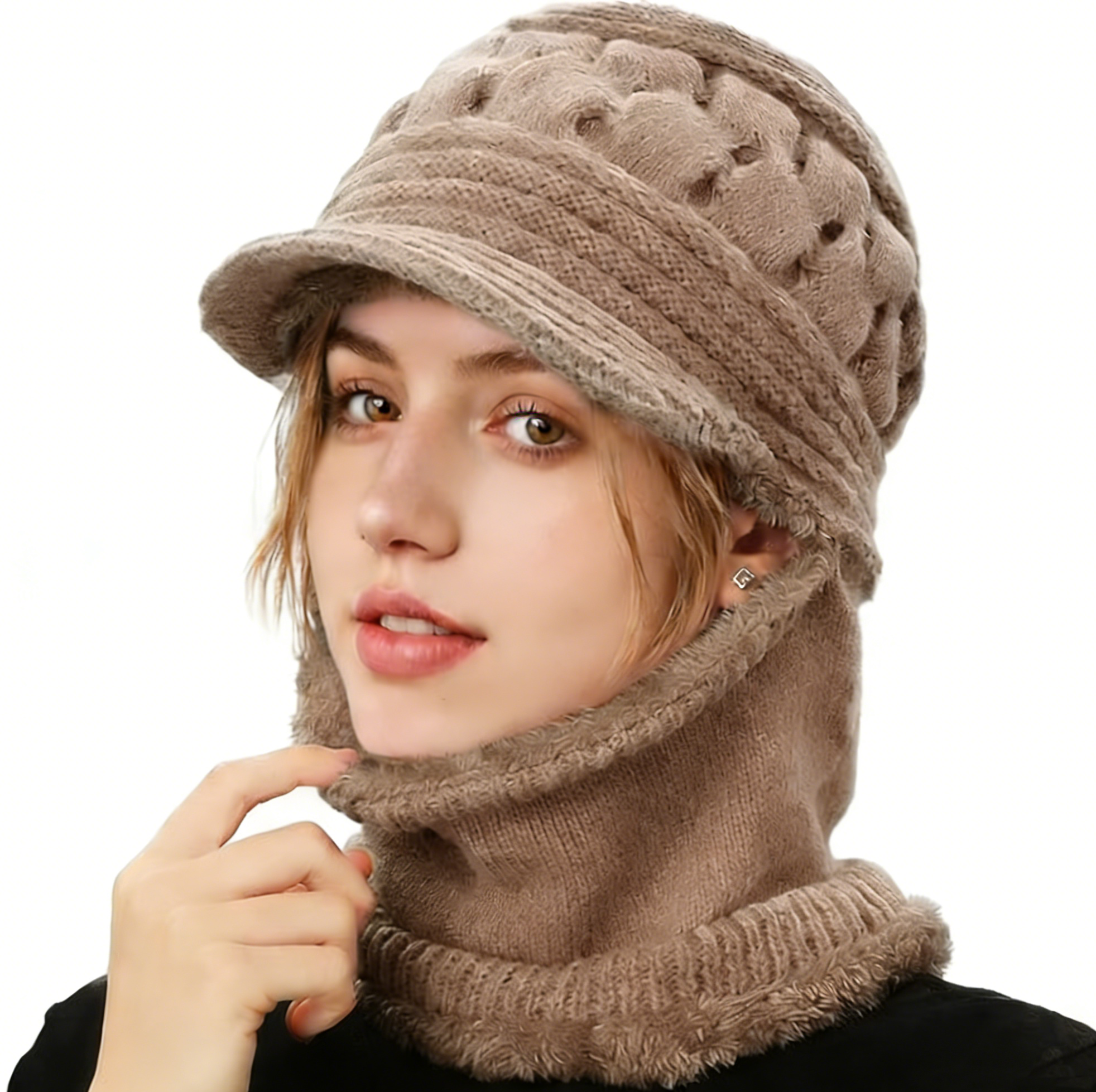 Women's Winter Beanie Hat & Scarf Mask Set