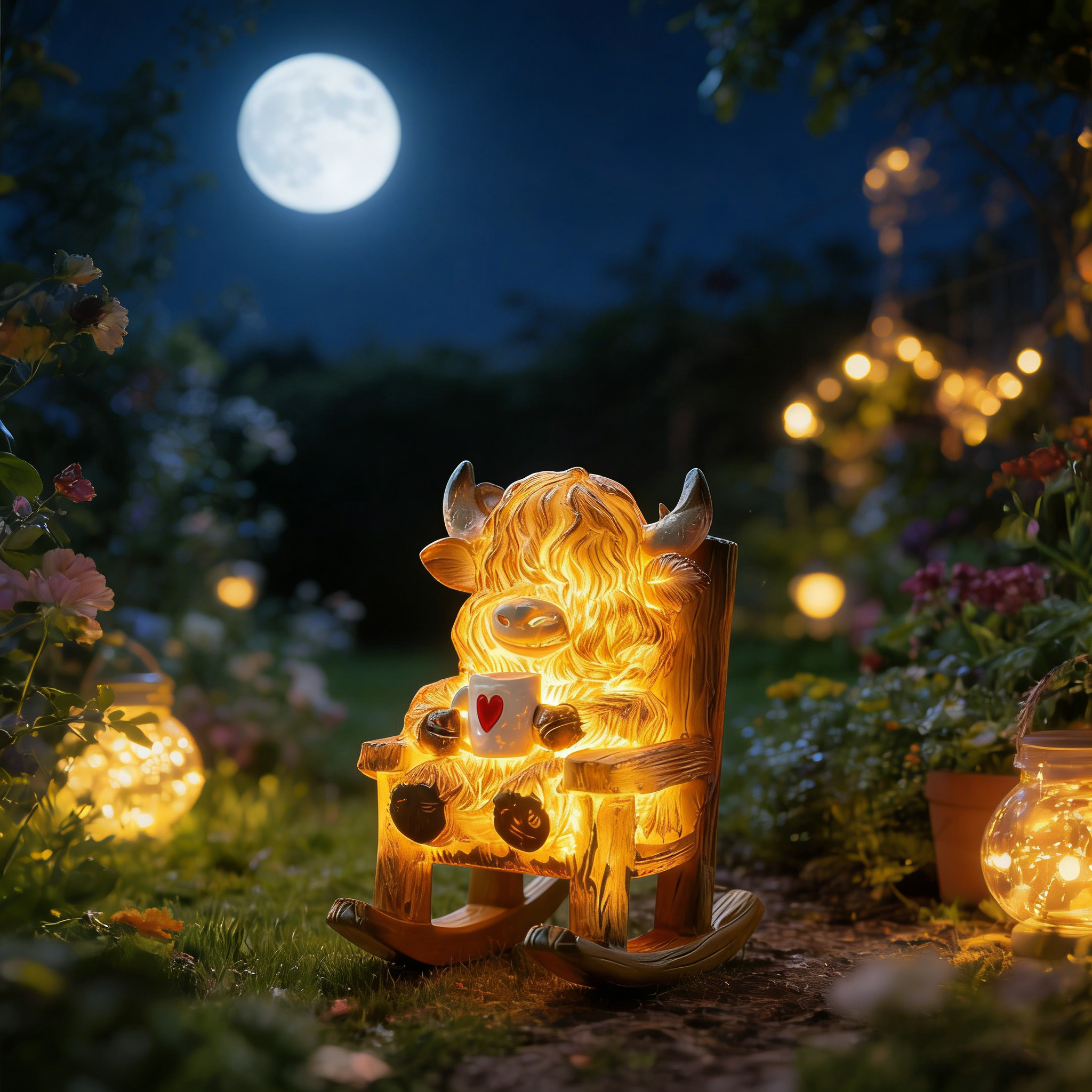 Highland Cow Resin Lamp – Waterproof Solar Glow Figurine