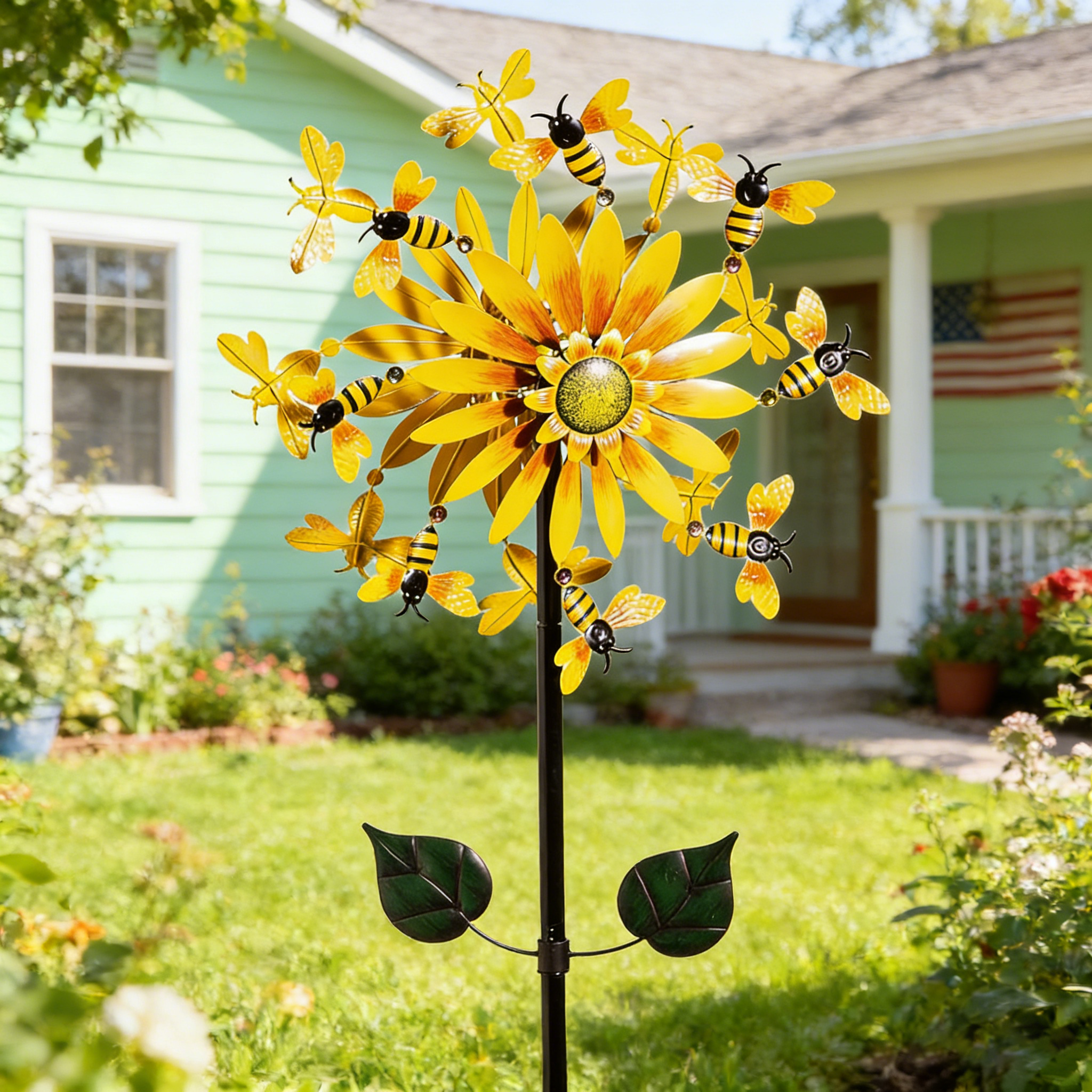 Sunflower Garden Wind Spinner with Bees & Dragonflies