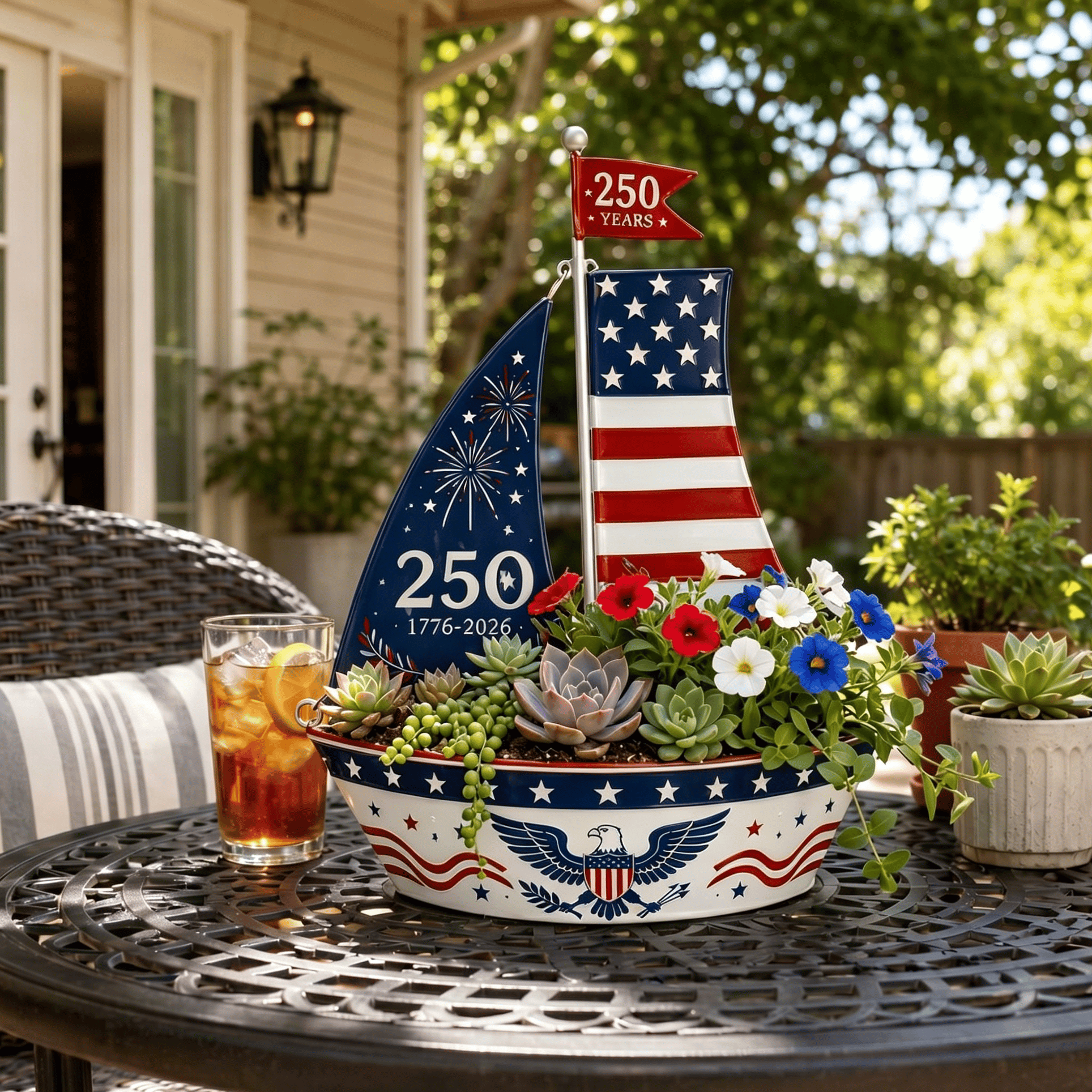🔥Add a splash of patriotic charm to your porch with this sailboat planter