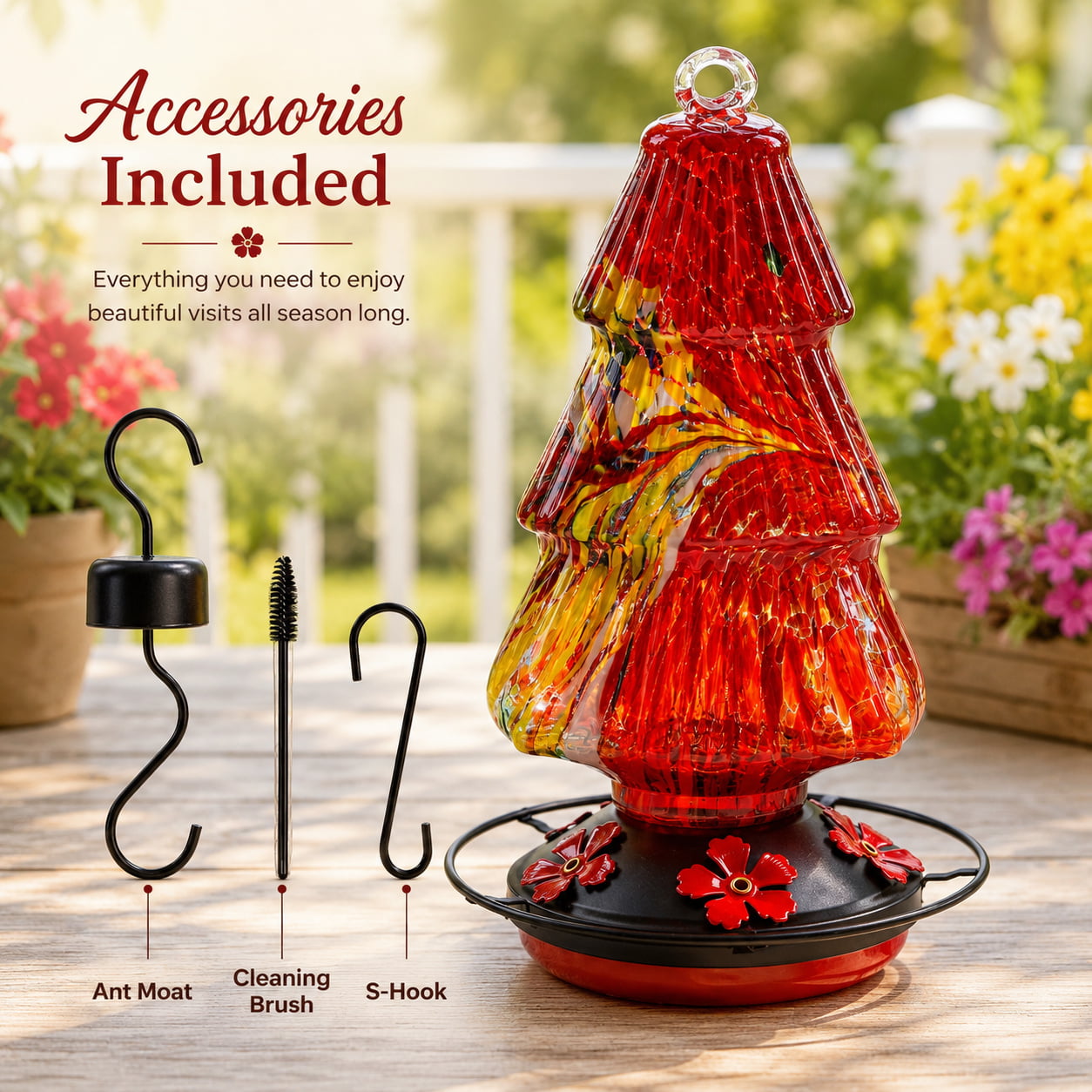 Christmas Tree-Shaped Glass Hummingbird Feeder