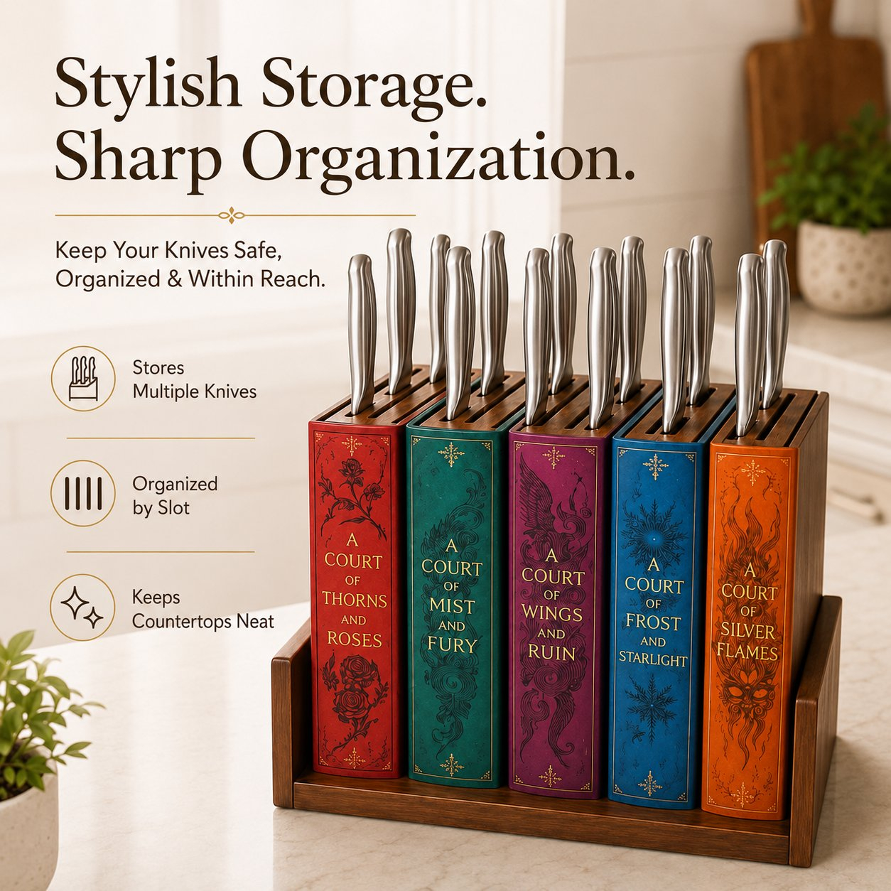 📚Fantasy Book-Shaped Knife Block Organizer🔪✨