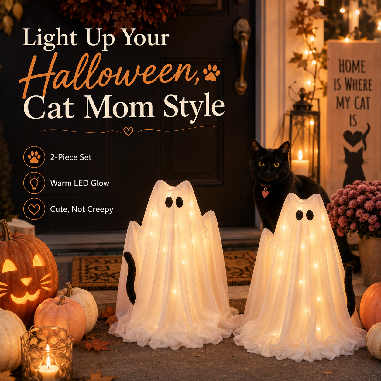 👻 44% OFF | Who Let the Ghost Cats In? – 2-Piece Light-Up Halloween Cat Set 🐾