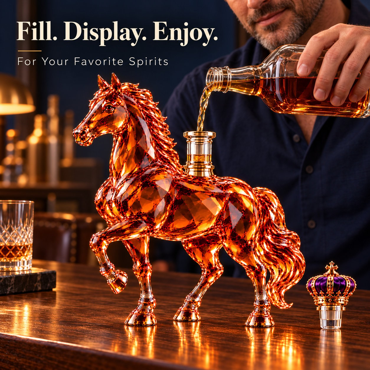 🐎 Amber Glass Stallion Whiskey Decanter 👑