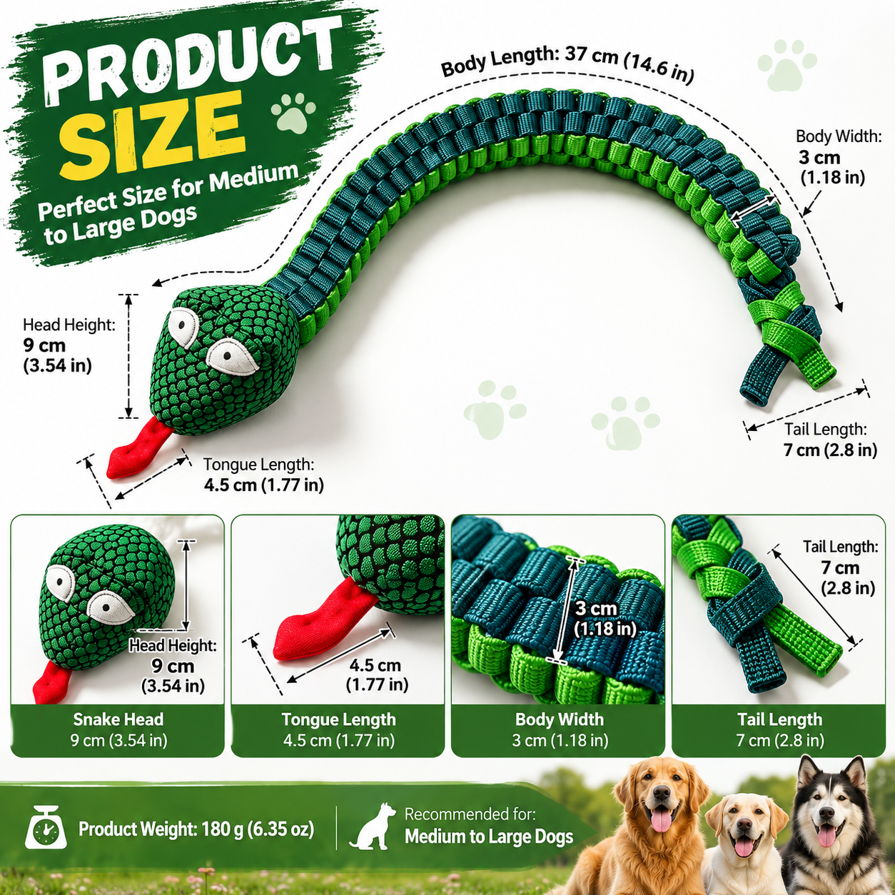 Tough Braided Snake Dog Toy – Squeaky, Chew-Resistant Tug Toy for Medium & Large Dogs