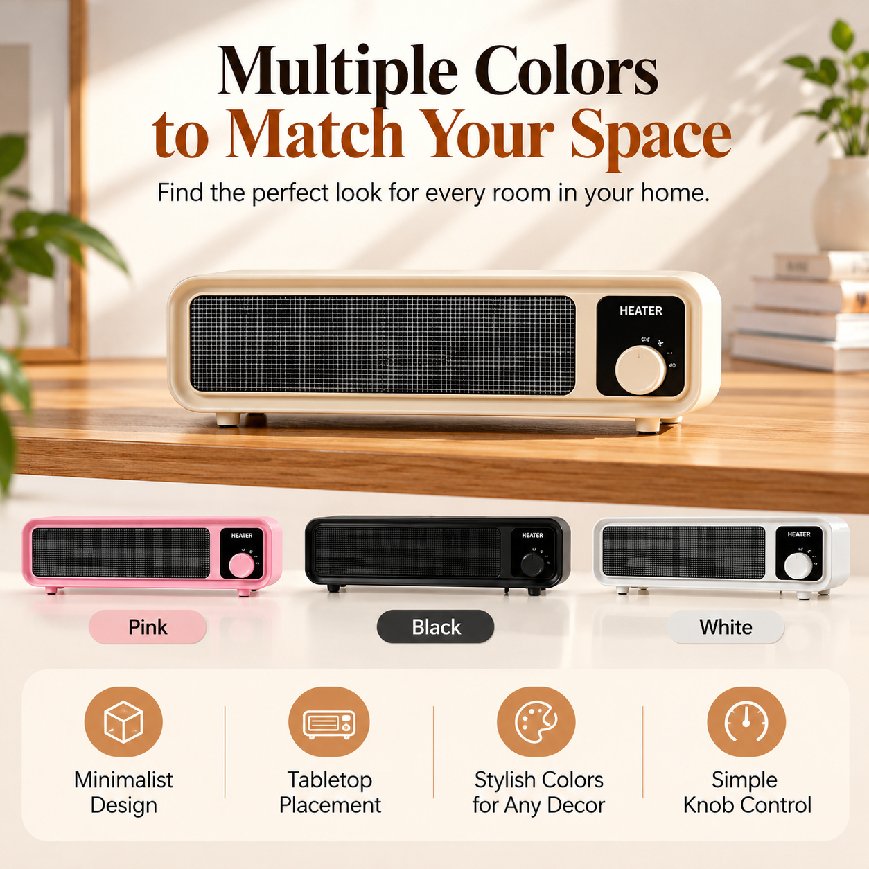 🔥2-in-1 PTC Ceramic Space Heater – 500W Personal Heater with Tabletop & Wall-Mount Options
