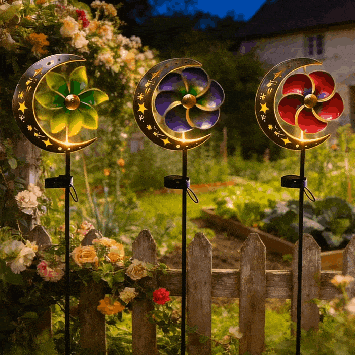 🌙 Moon & Flower Solar Windmill Light – Whimsical Garden Glow ✨