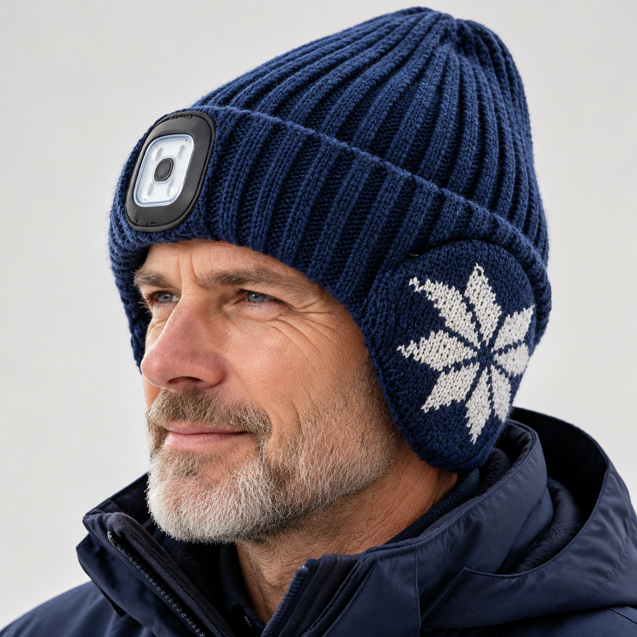 Winter Fleece-Lined LED Beanie with Earflaps – Rechargeable Hands-Free Light