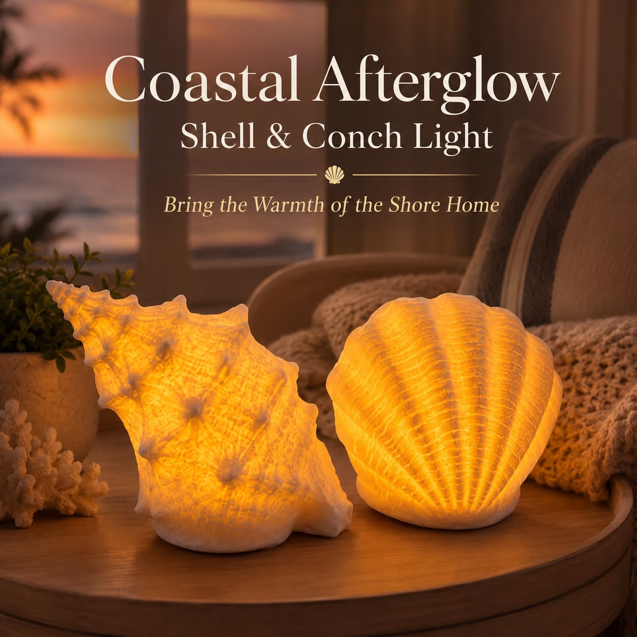 🌊Coastal Afterglow Shell & Conch Light
