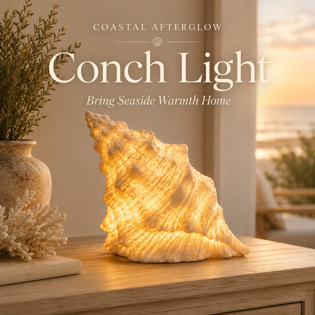 🌊Coastal Afterglow Shell & Conch Light