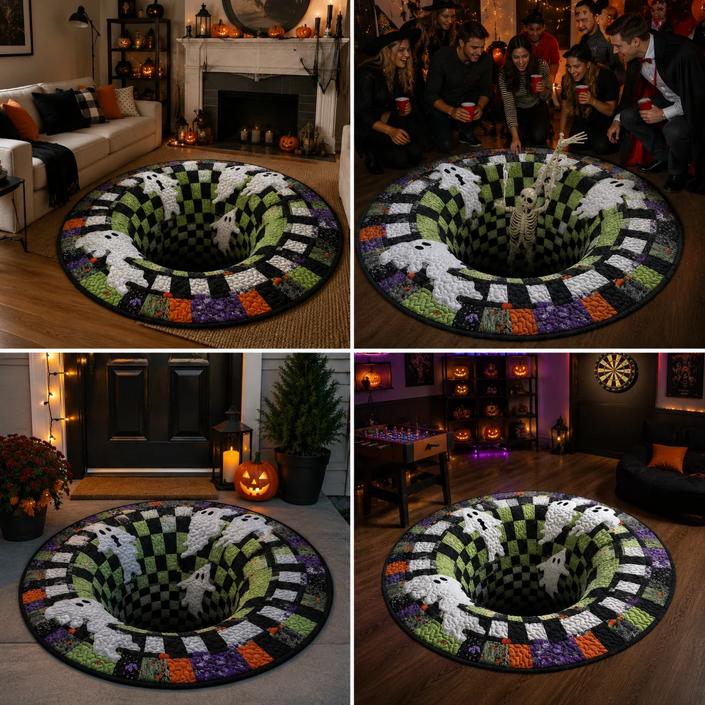 ⏰LAST DAY SALE🔥3D Skeleton Vortex Quilted Round Halloween Rug
