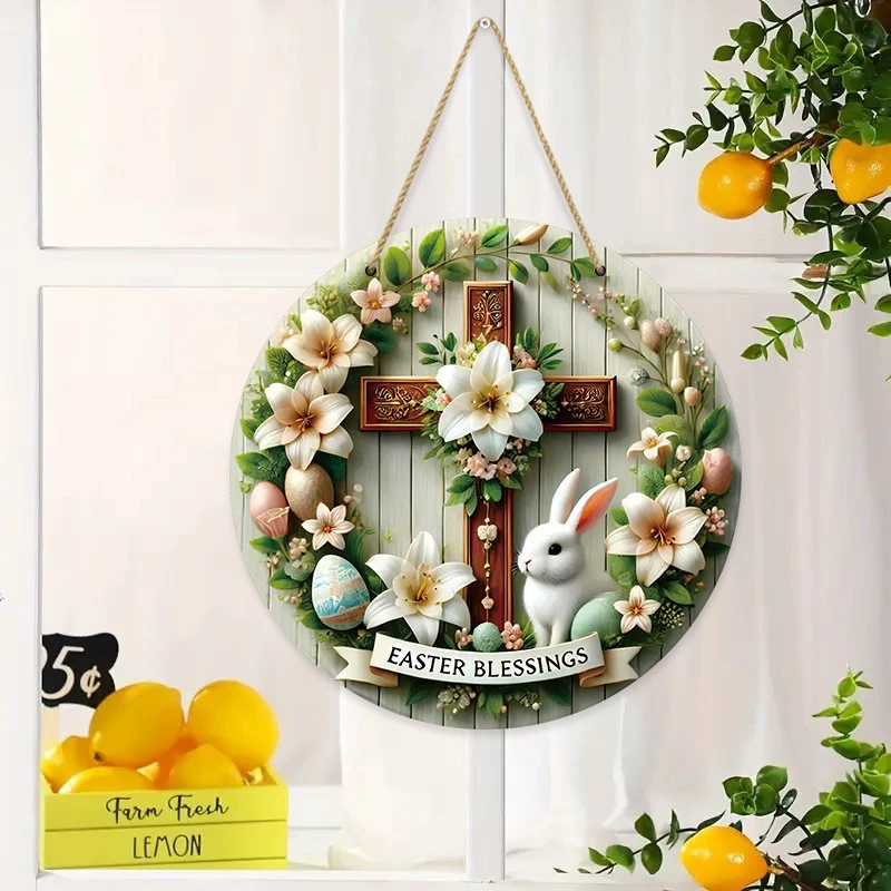 12" Easter Pendant Egg Wreath Bunny Suncatcher