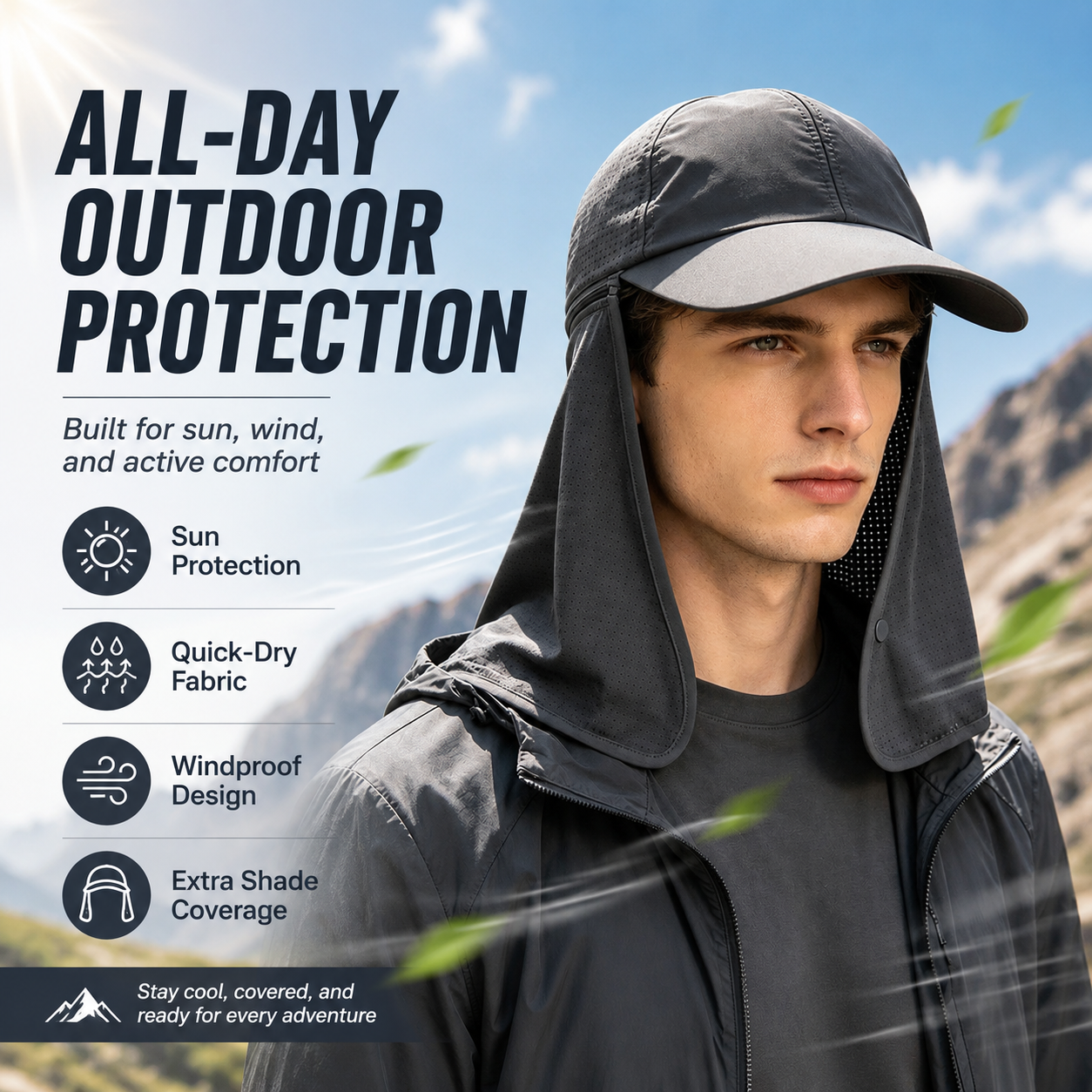 UPF 50+ Detachable Sun Protection Cap ☀️