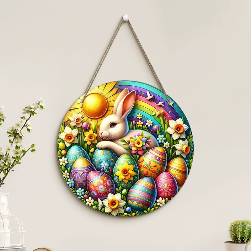 12" Easter Pendant Egg Wreath Bunny Suncatcher