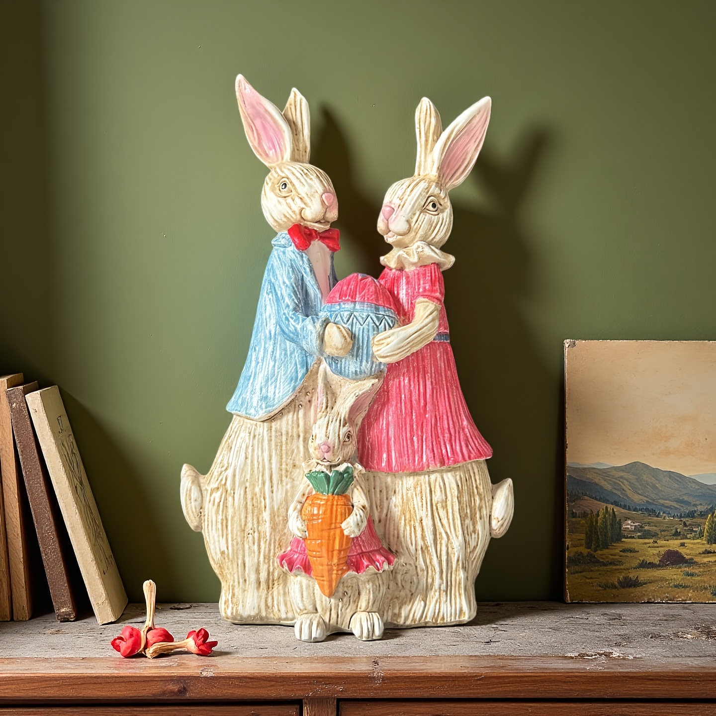🐰 Easter Bunny Family Figurines – Rustic Resin Spring Decor 🥕✨