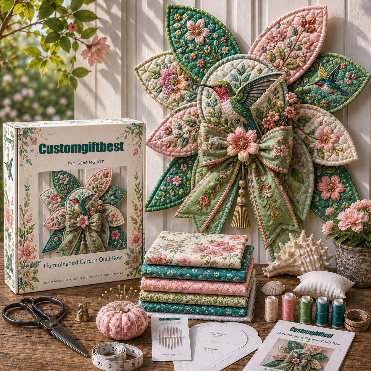 Hummingbird Garden Quilt Bow DIY Sewing Kit