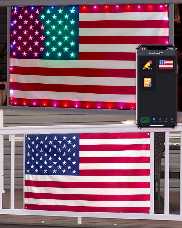 ✨3x5 FT American Flag Lights with App & Remote Control