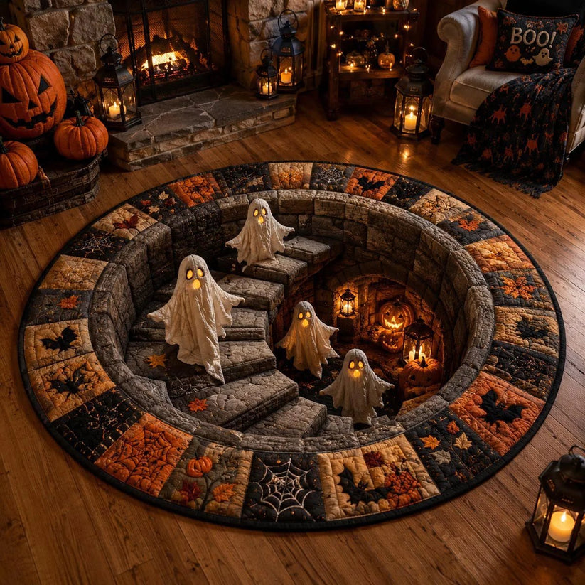 ⏰LAST DAY SALE🔥3D Skeleton Vortex Quilted Round Halloween Rug