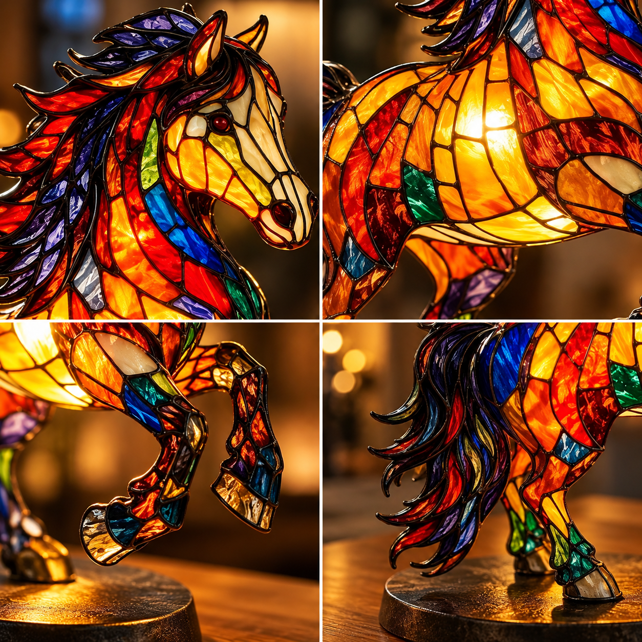 🐎 Stained Glass Style Rearing Horse Lamp – Colorful 3D Horse Accent Light